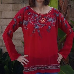 Johnny Was extra small pink embroidered blouse